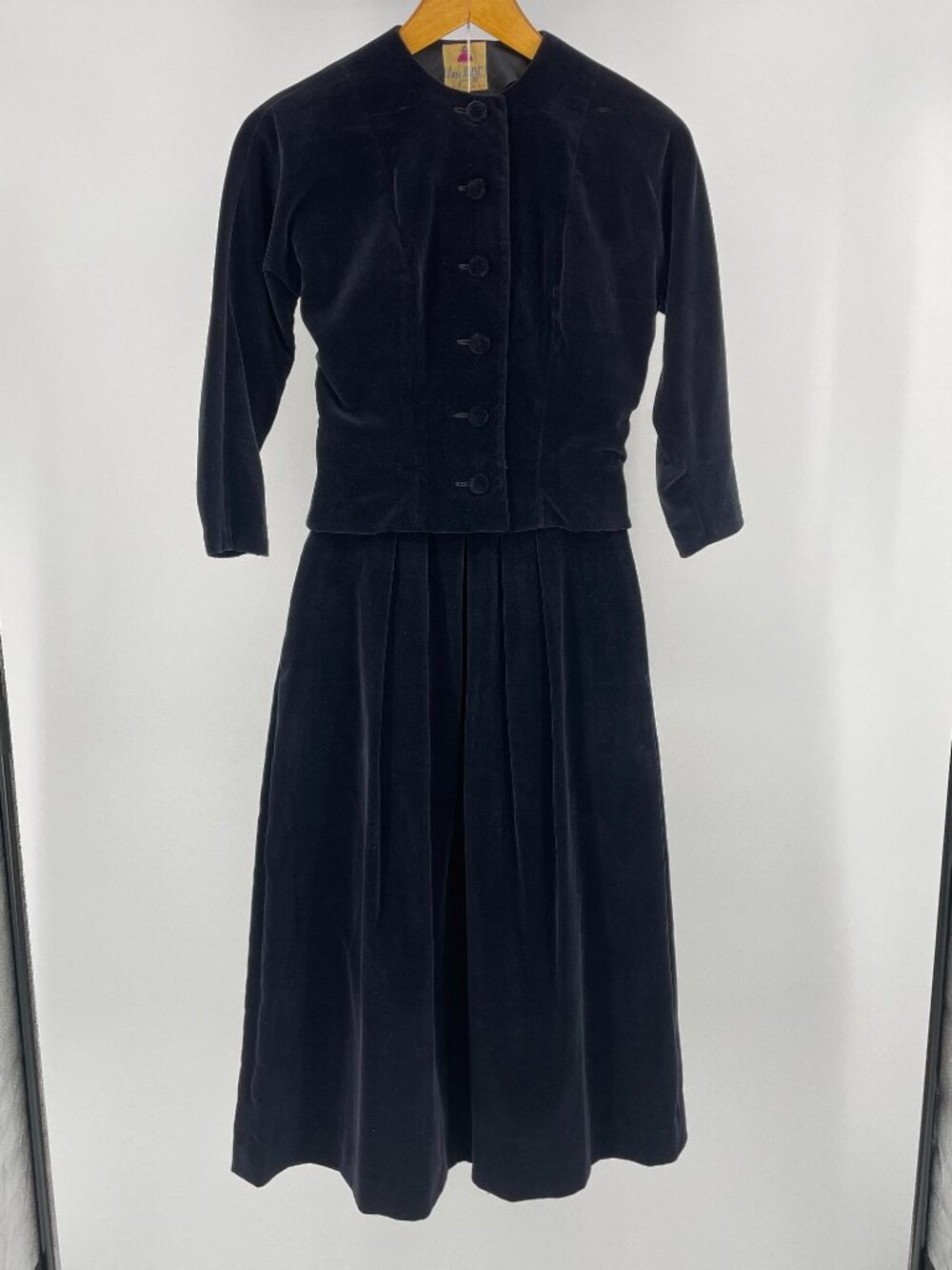 Vintage 40s/50s Mary Muffet Original Black Velvet Suit Size 9
